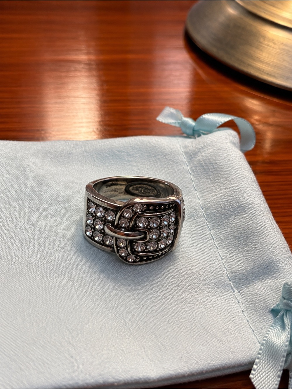 Vintage Premiere Designs Crystal Buckle Ring – Silver Tone Y2K